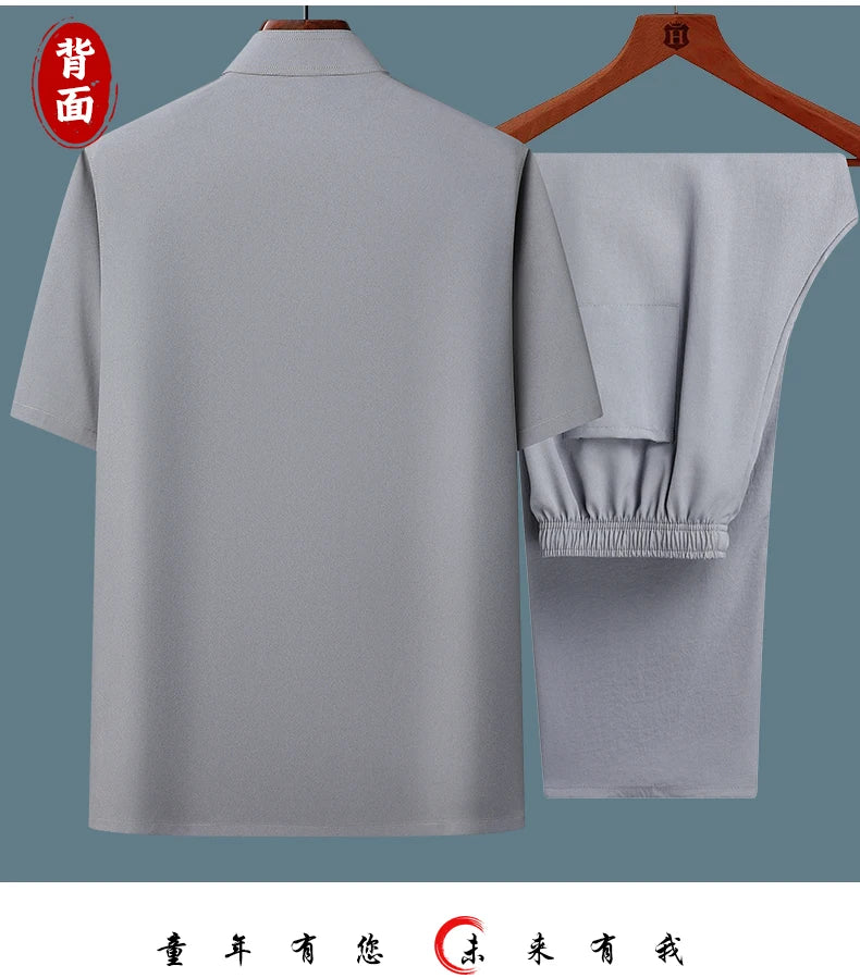 Men's sets (Shirt + trousers) 2025 summer new style men fashion shirt short sleeve shirt High quality shirts male Two Piece