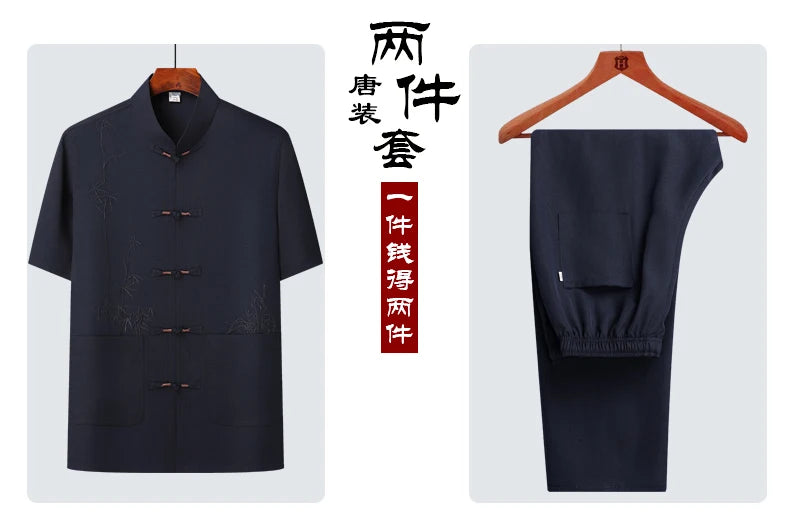 Men's sets (Shirt + trousers) 2025 summer new style men fashion shirt short sleeve shirt High quality shirts male Two Piece
