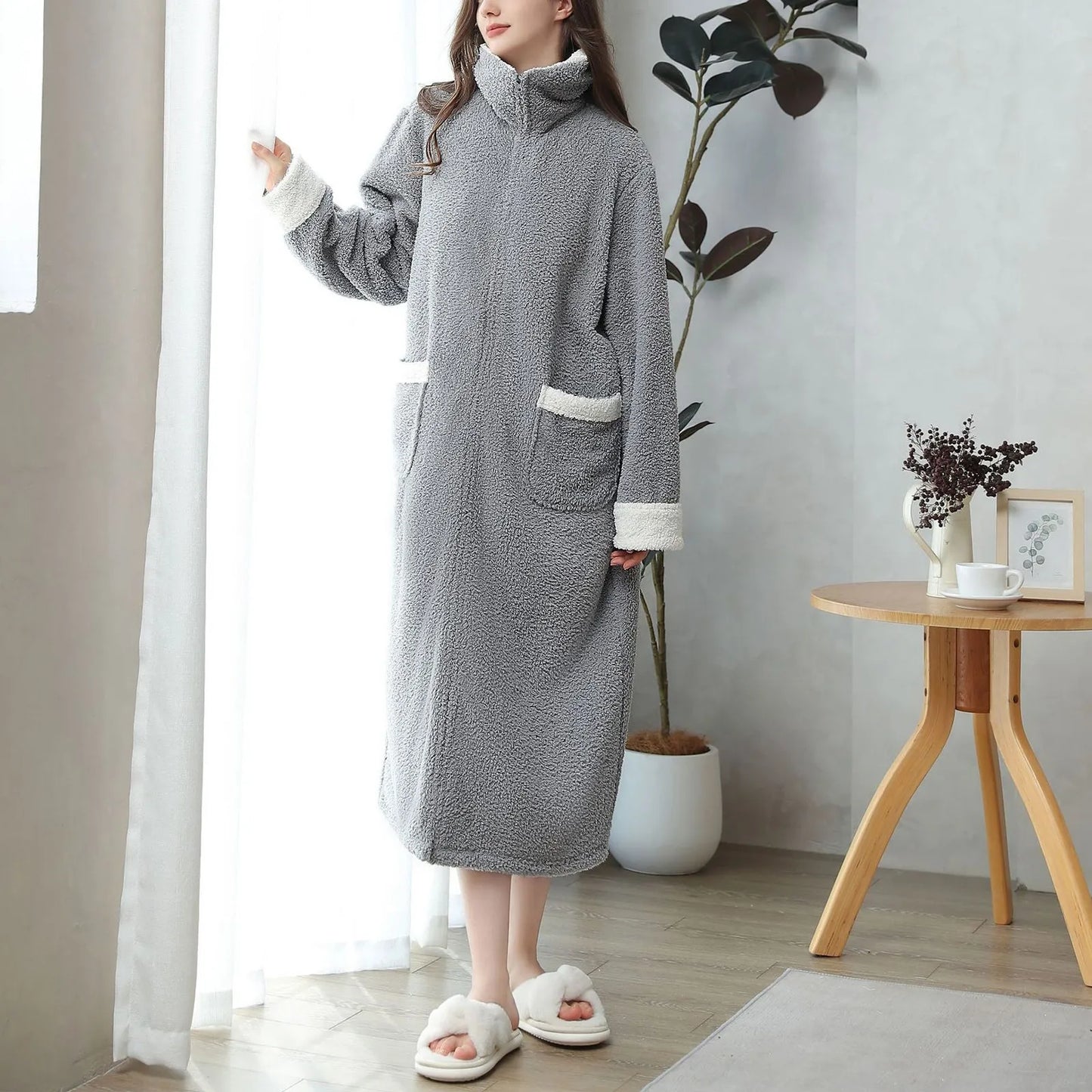 Winter Robes Cloud Velvet Couple'S Home Clothes Zipper Lazy Home Clothes Tv Blanket Pajamas Polyester Pajamas Wear Outside