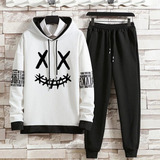 Hoodie set early autumn new casual men's thin hoodie men's trendy printed casual set
