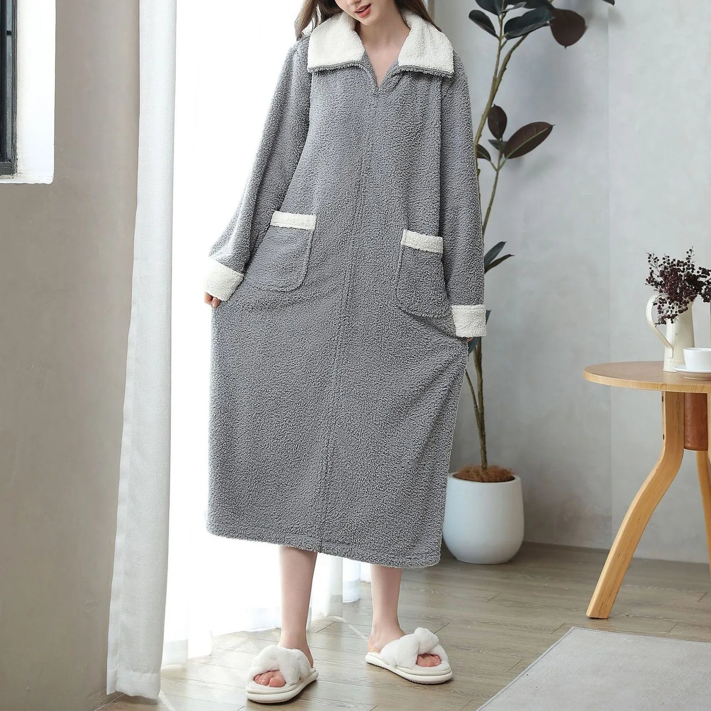 Winter Robes Cloud Velvet Couple'S Home Clothes Zipper Lazy Home Clothes Tv Blanket Pajamas Polyester Pajamas Wear Outside