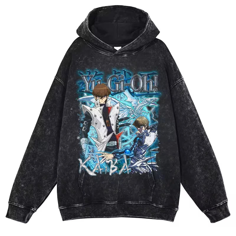 Anime Yu Gi Oh Hoodie Men Oversize Yugioh Hooded Sweatshirts Streetwear Pullover Hip Hop Retro Manga Yugi Muto Seto Kaiba Hoodie