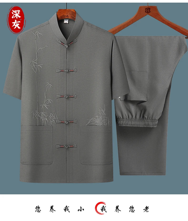 Men's sets (Shirt + trousers) 2025 summer new style men fashion shirt short sleeve shirt High quality shirts male Two Piece