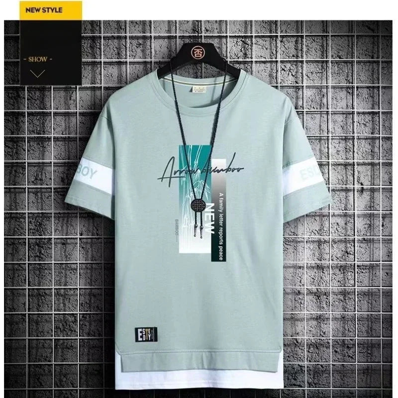 Men's Fashion Casual Set Versatile Youth Round Neck Slim Fit Short sleeved T-shirt+Fashion Sports Pants Two Piece Set for Men