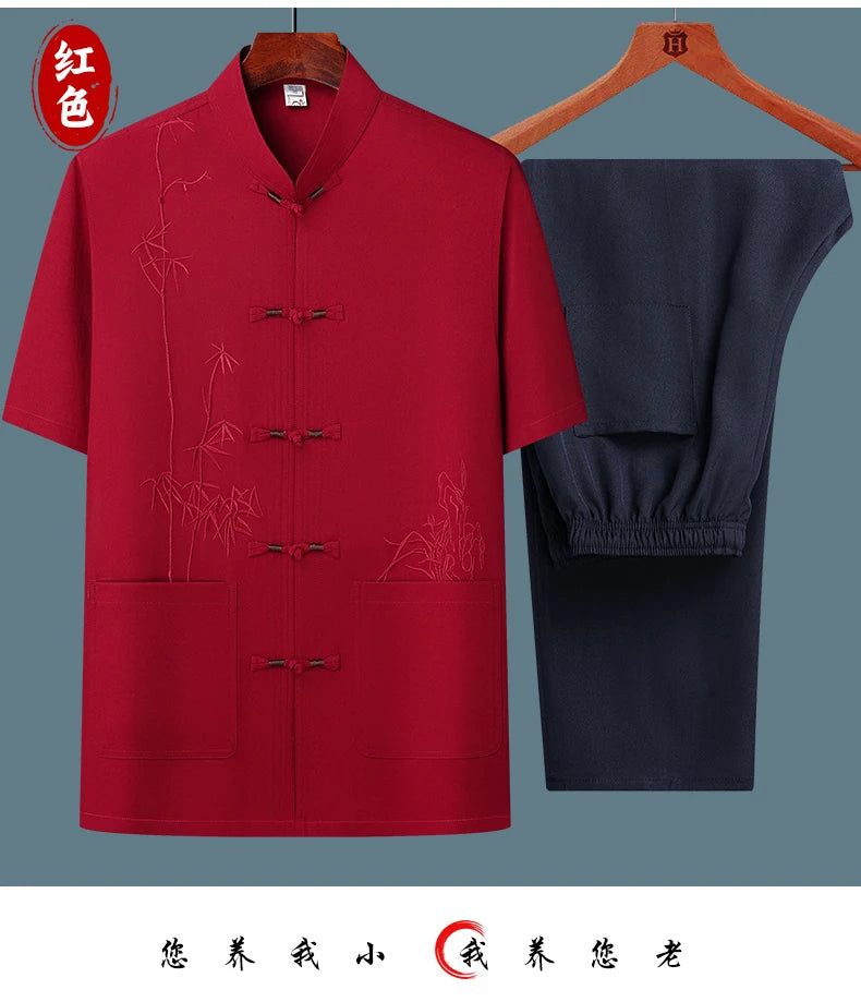 Men's sets (Shirt + trousers) 2025 summer new style men fashion shirt short sleeve shirt High quality shirts male Two Piece
