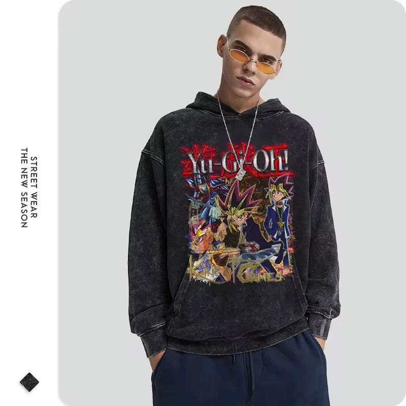 Anime Yu Gi Oh Hoodie Men Oversize Yugioh Hooded Sweatshirts Streetwear Pullover Hip Hop Retro Manga Yugi Muto Seto Kaiba Hoodie