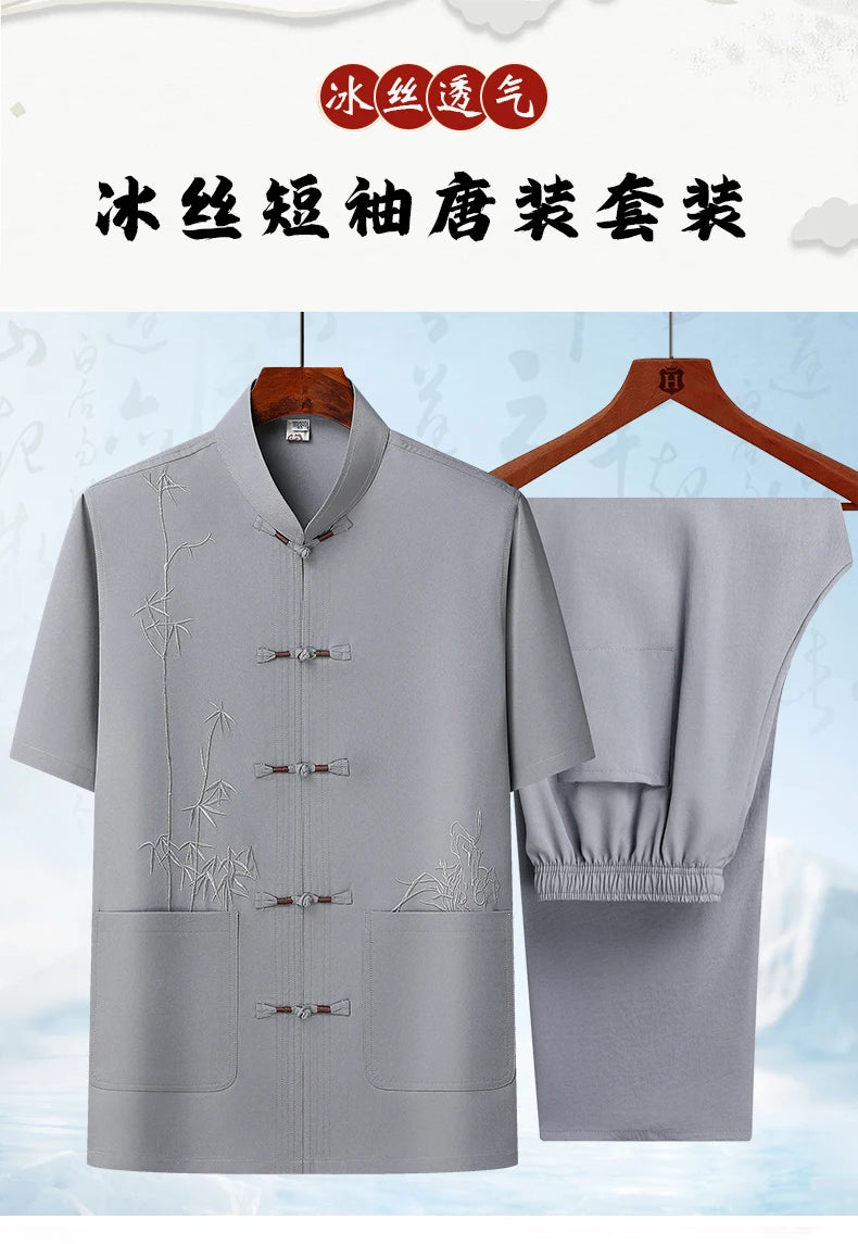 Men's sets (Shirt + trousers) 2025 summer new style men fashion shirt short sleeve shirt High quality shirts male Two Piece