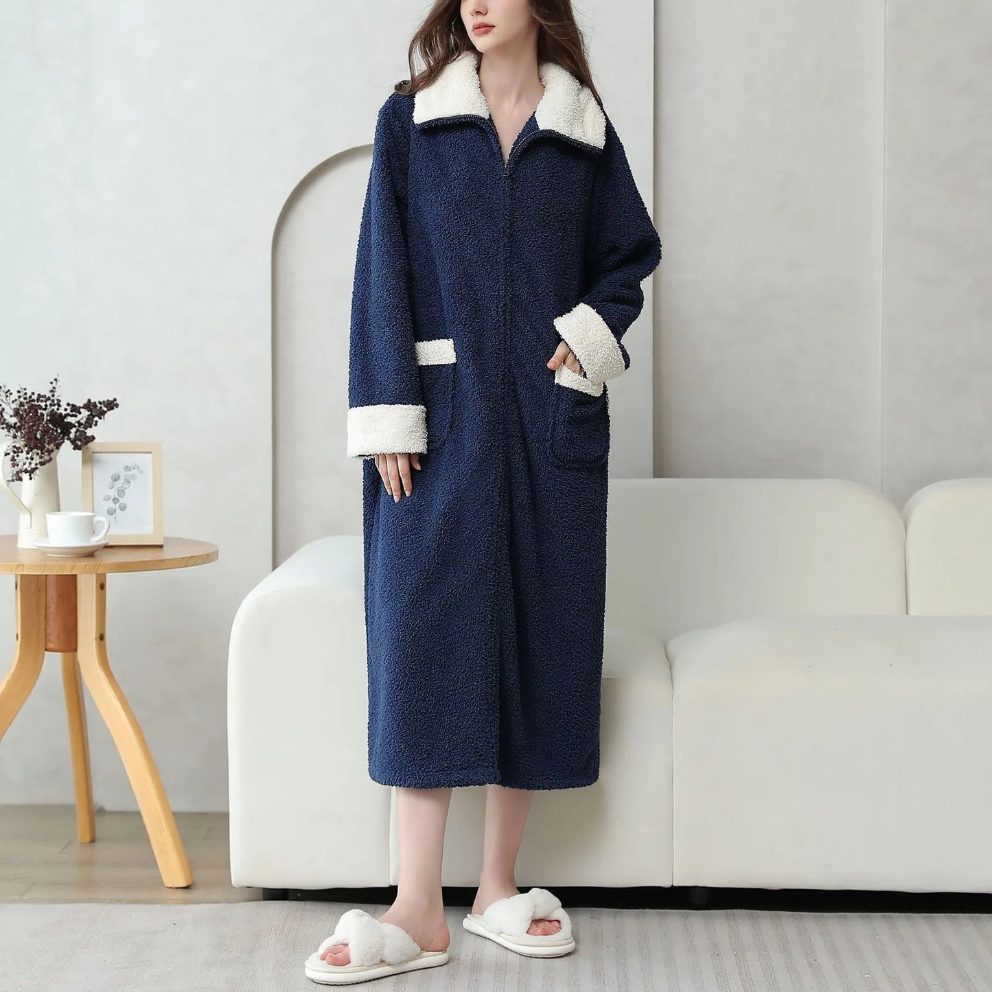 Winter Robes Cloud Velvet Couple'S Home Clothes Zipper Lazy Home Clothes Tv Blanket Pajamas Polyester Pajamas Wear Outside