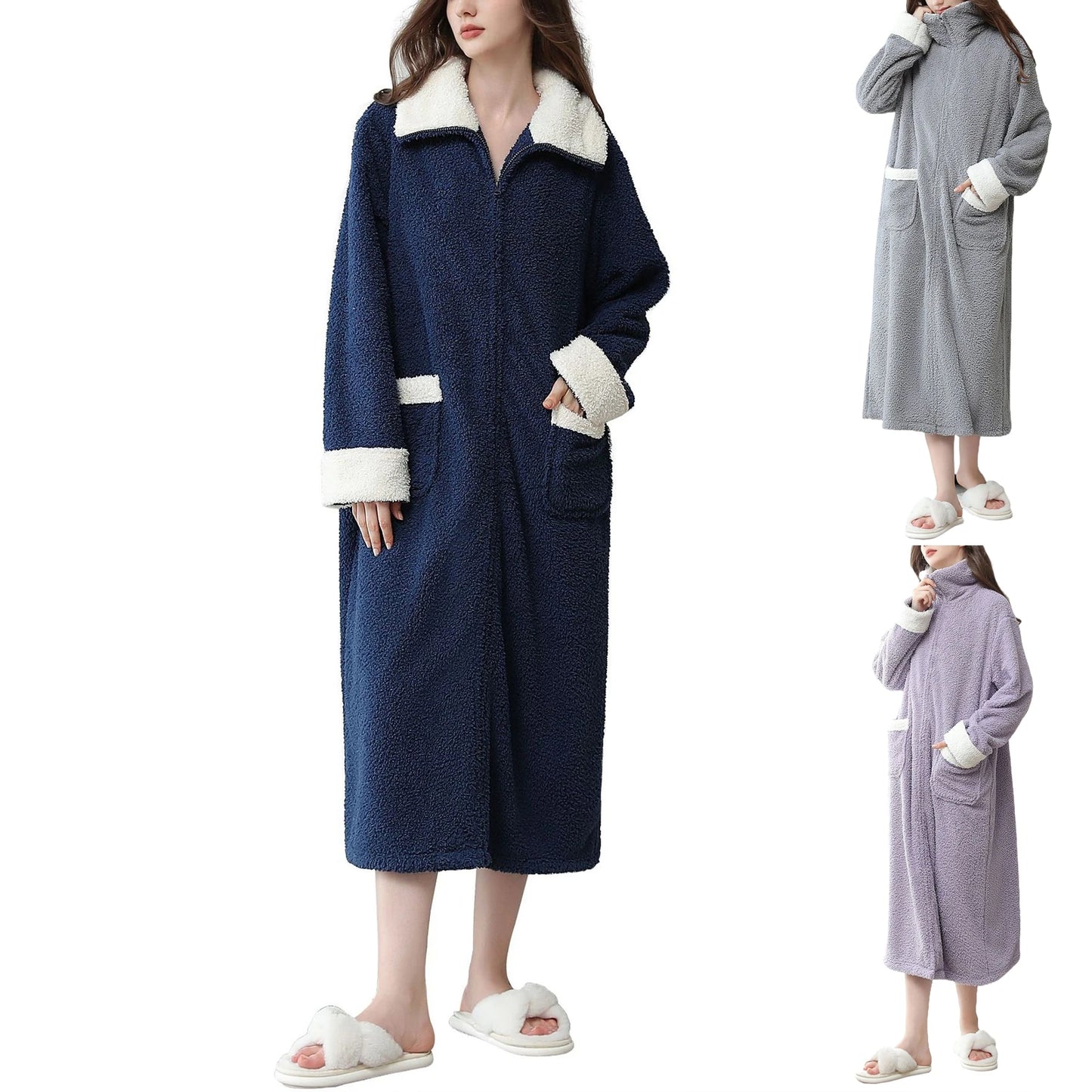Winter Robes Cloud Velvet Couple'S Home Clothes Zipper Lazy Home Clothes Tv Blanket Pajamas Polyester Pajamas Wear Outside