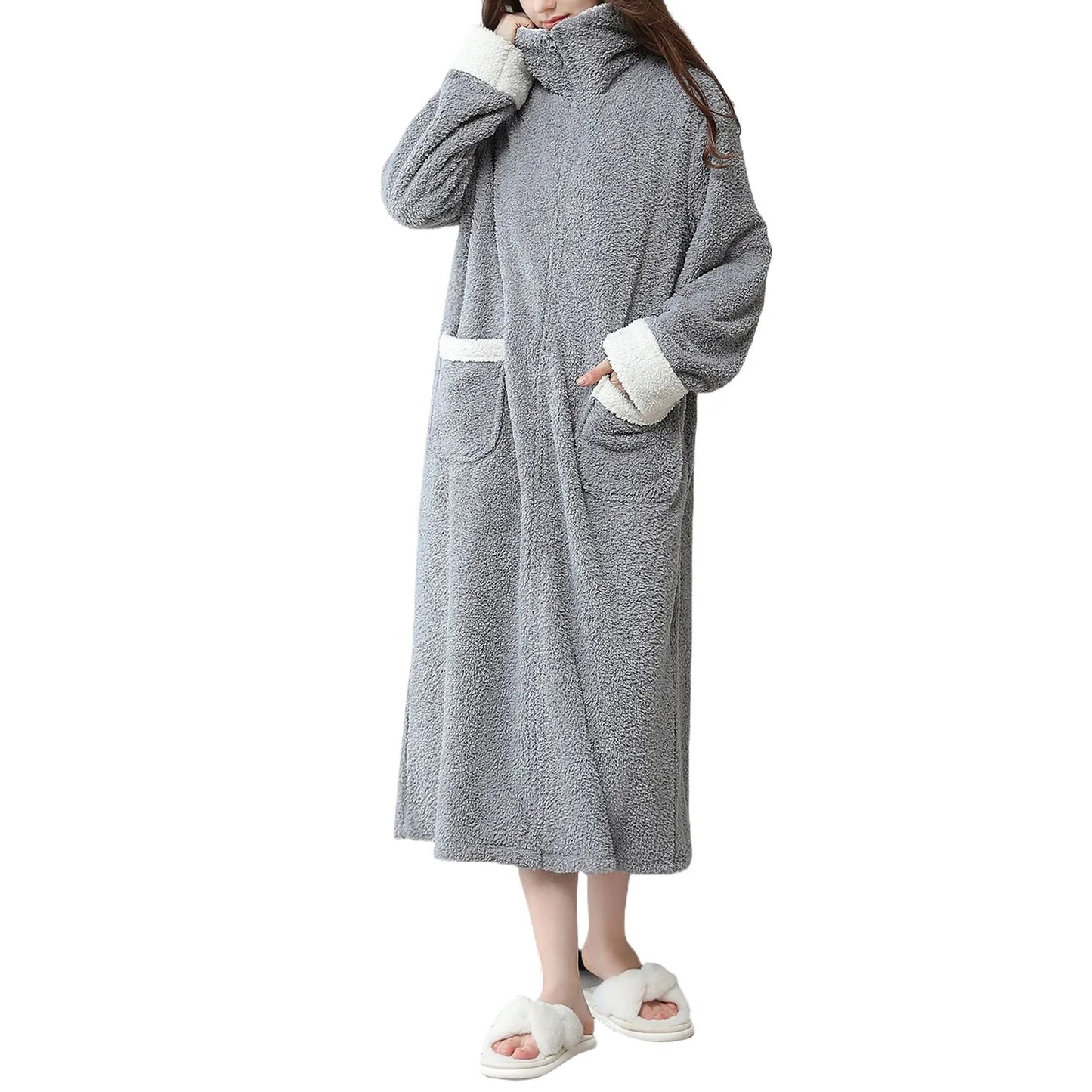 Winter Robes Cloud Velvet Couple'S Home Clothes Zipper Lazy Home Clothes Tv Blanket Pajamas Polyester Pajamas Wear Outside