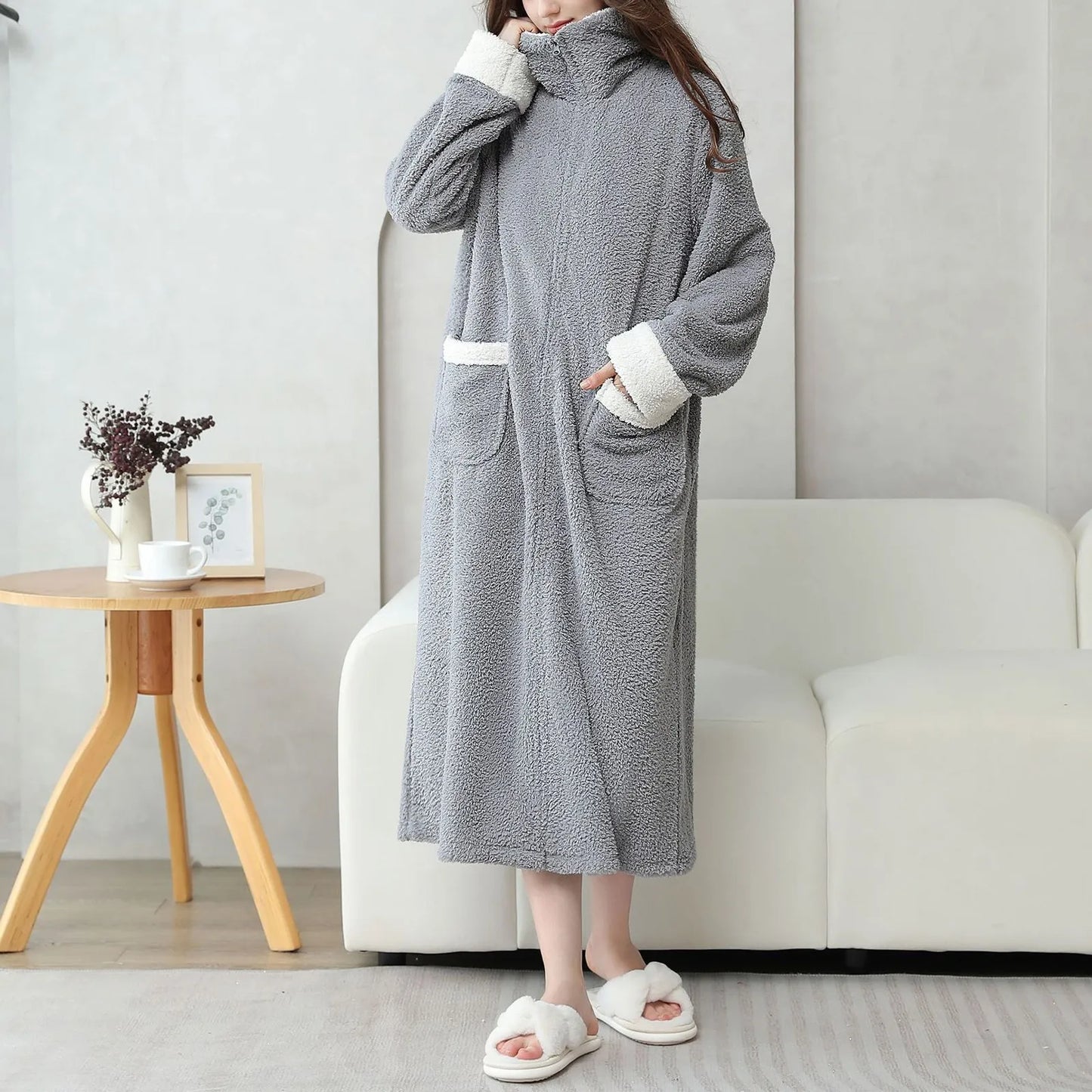 Winter Robes Cloud Velvet Couple'S Home Clothes Zipper Lazy Home Clothes Tv Blanket Pajamas Polyester Pajamas Wear Outside